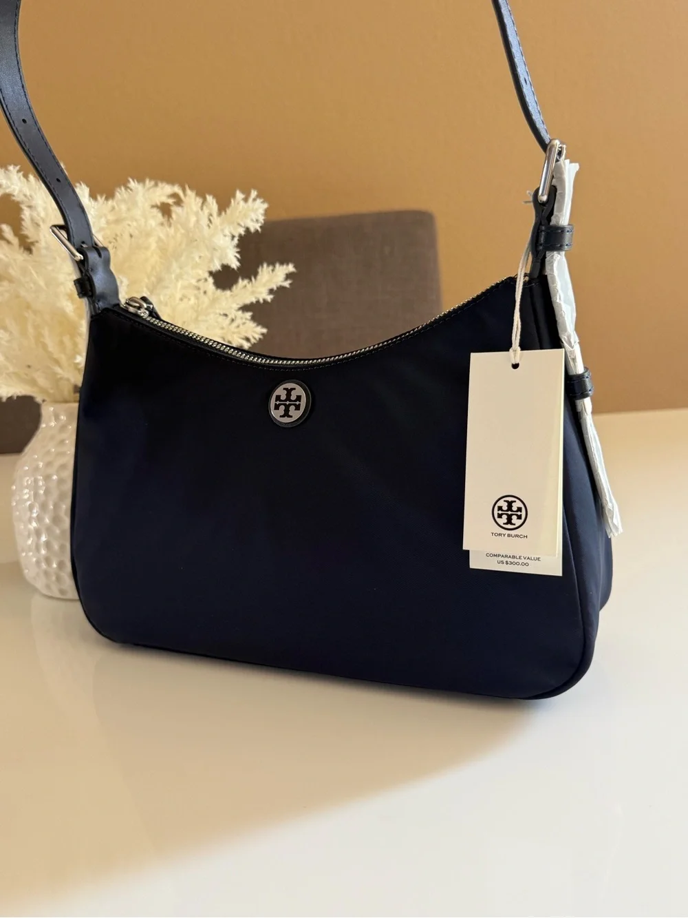 NWT TORY BURCH NYLON SMALL ZIP TOP SHOULDER BAG NAVY BLUE